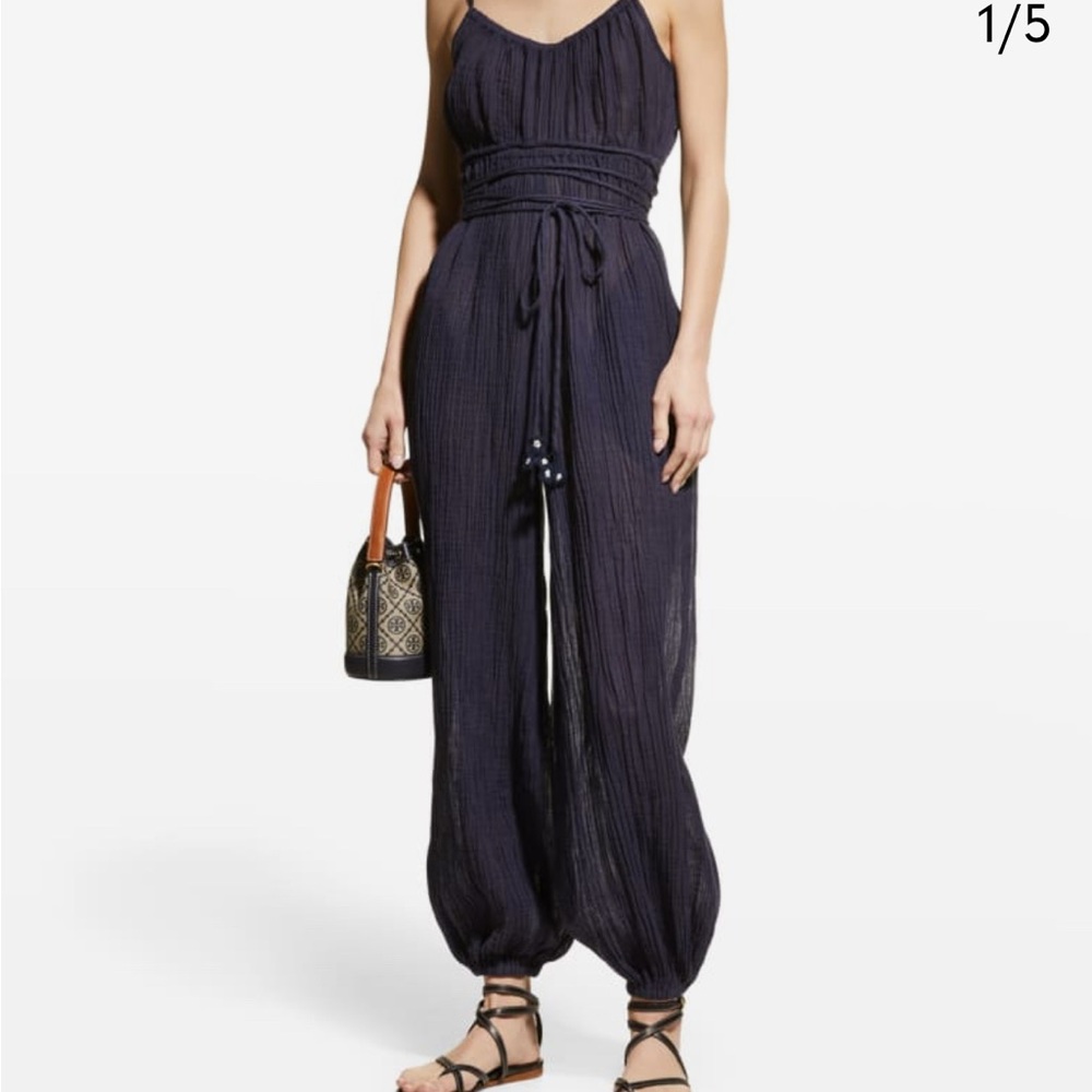 NWT - Tory Burch Navy gauze jumpsuit with belt